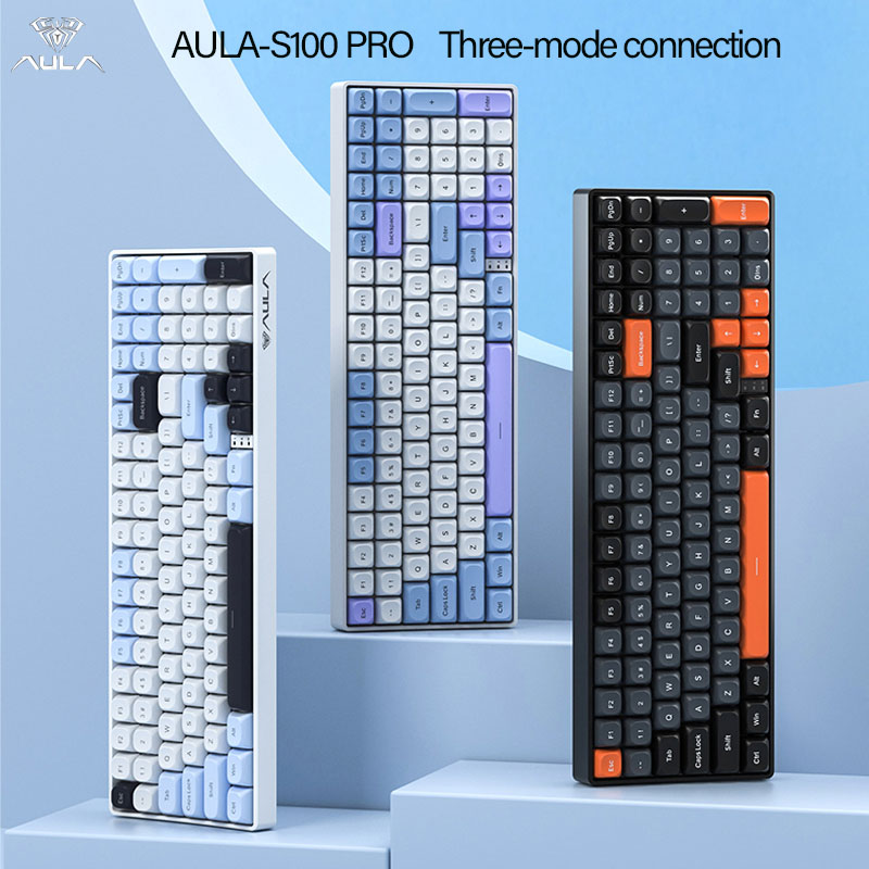 Gaming Keyboard Hot Swappable - AULA S100Pro Keyboard Mekanik Nirkabel, Koneksi